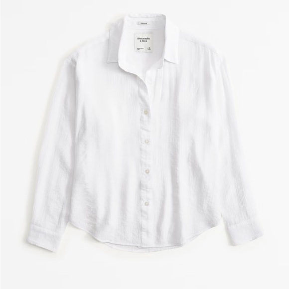 Abercrombie & Fitch Oversized Crinkle Textured Shirt in White - Picture 1 of 6